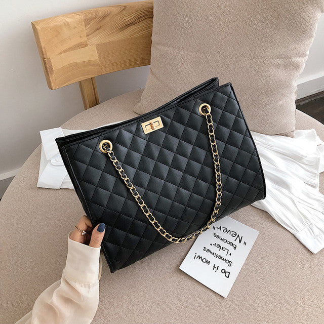 Crossbody Tote Bag Black Big Bags for Women Chain Diamond Lattice Shoulder Bag Female Large Leather Plaid Shopper Handbags Sac