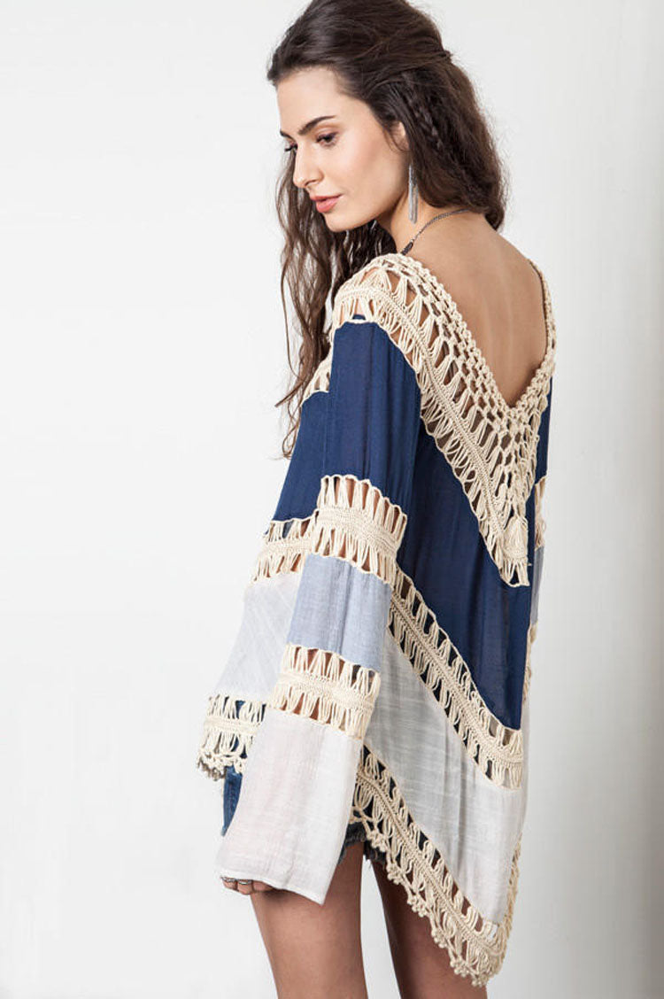 2018 Fashion Womens Long Sleeve Lace Knitwear Pullover Crochet Sweater Top Blouse Women shirt