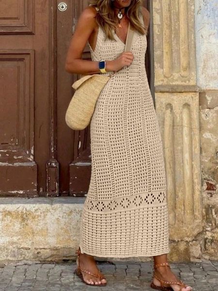 Women's Knitted Hollow Beach Hoodie Solid Color Crochet Dress, Casual Summer Cover-Up for Swimsuit, Bikini & Holiday H7YKSYVWE9