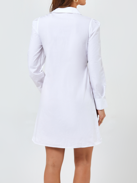 Women's Dress Two Tone Bowknot Front Puff Sleeve Shirt Dress  H8L7FFR6B8