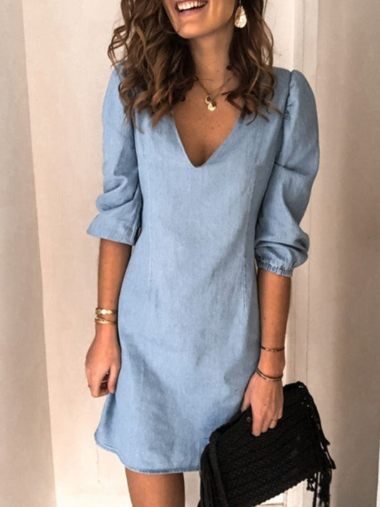 Full Size V-Neck Half Sleeve Dress