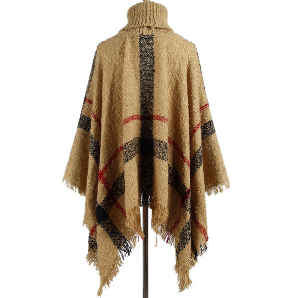 Medium-length High Collar Fringed Cape Shawl Loose Plus Size Knitted Sweater HWWTNX99R2