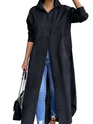 Women's Stylish Casual Solid Color Long Shirt HEBW98ZQYP