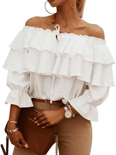 Off the Shoulder Convertible Ruffle Blouse H6ACEE8PSH