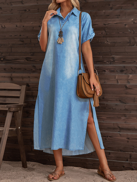 Loose Short-sleeved Light-colored Women's Denim Dress Long Dress HW5YAPTA5Y