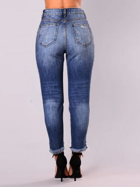 High Waisted Super Stretchy Fringe Hem Crop Jeans H7XHRQETKN