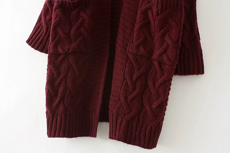 Women Clothing Autumn Winter Twist Knitted Sweater Cardigan Mid-Length Coat