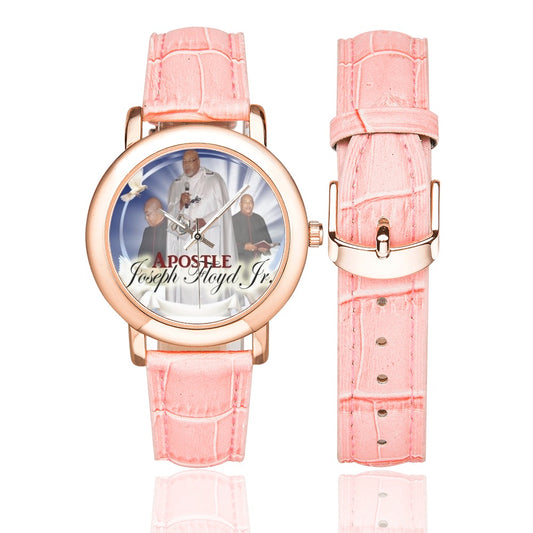Custom Watch Women's Rose Gold Leather Strap Watch(Model 201)