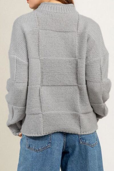 Checkered Texture Long Sleeve Sweater