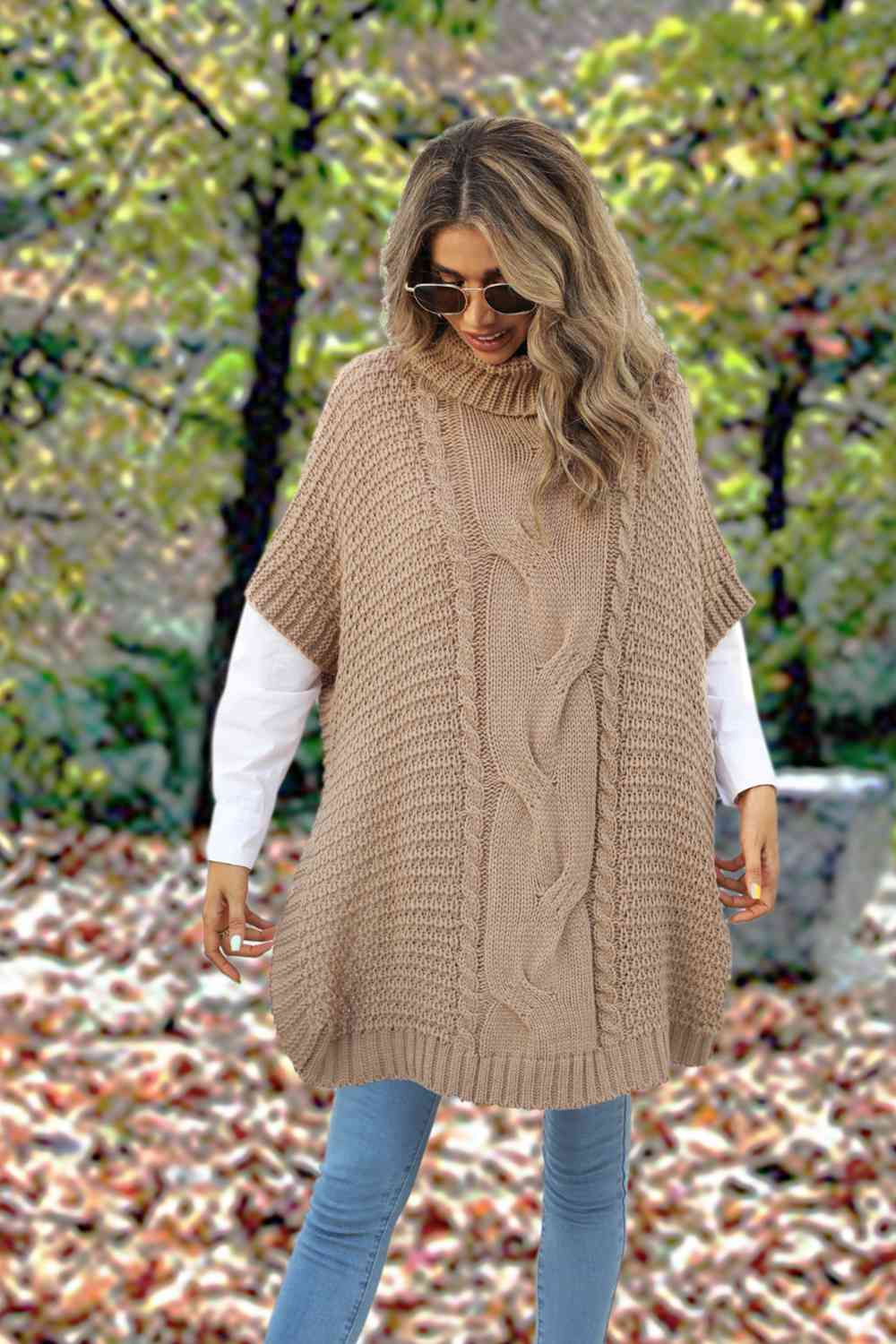 Turtleneck Slit Short Sleeve Sweater