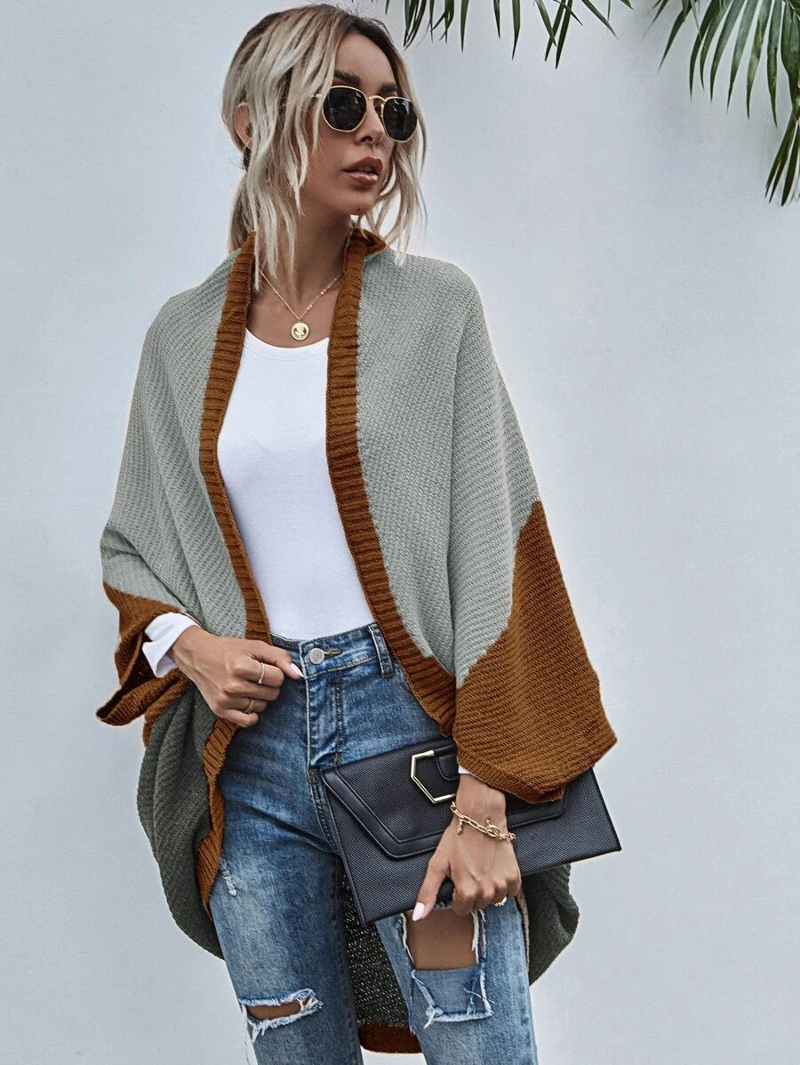 Autumn Winter Color Stitching Knitted Cardigan Sweater Coat