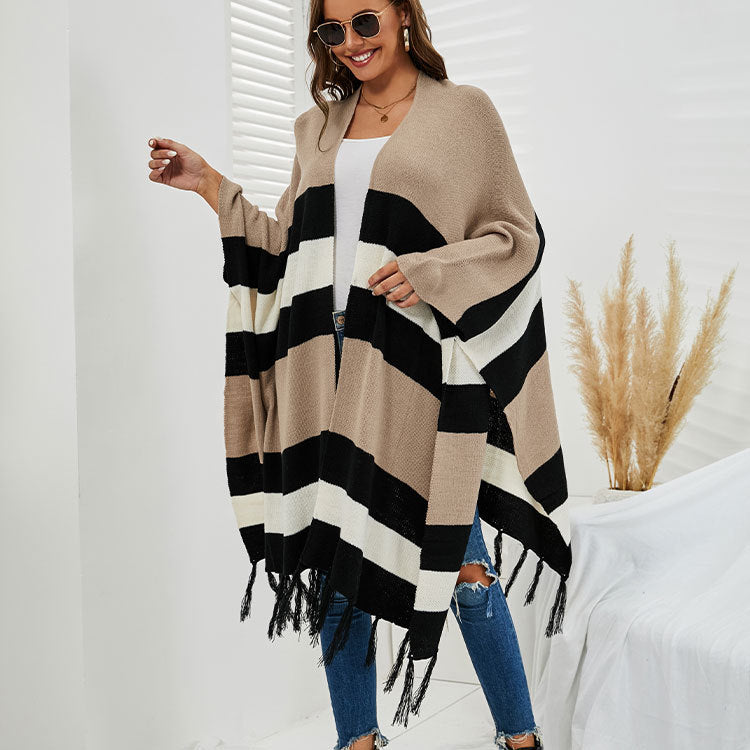 Autumn Winter Women Clothing Plus Size Tassel Sweater Sweater Shawl Coat