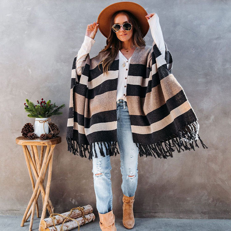 Autumn Winter Women Clothing Plus Size Tassel Sweater Sweater Shawl Coat