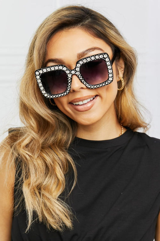 Inlaid Rhinestone Square Sunglasses