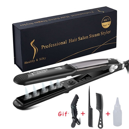 Professional Steam Hair Straightener Ceramic Vapor Hair Flat Iron Seam Hair Straightening Iron Curler Steamer Hair Styling Tool