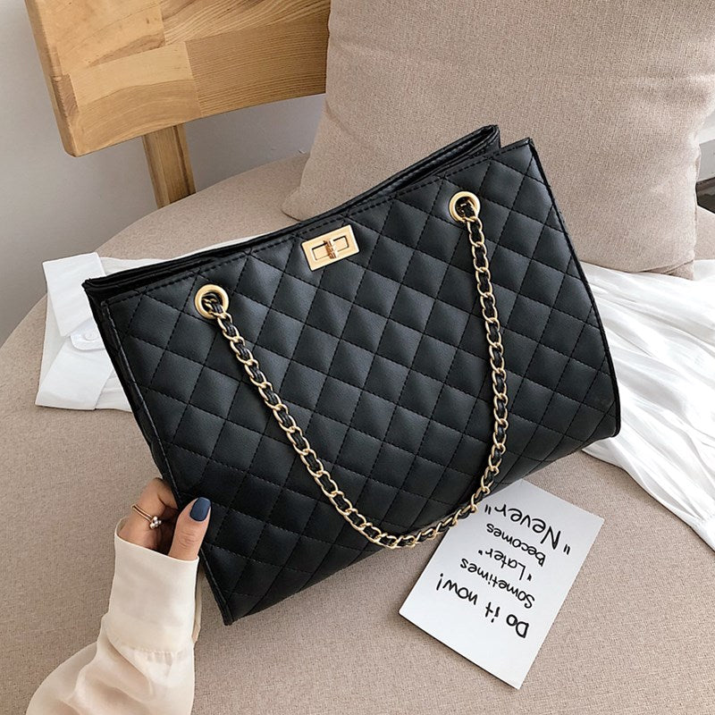 Crossbody Tote Bag Black Big Bags for Women Chain  Diamond Lattice Shoulder Bag Female Large Leather Plaid Shopper Handbags Sac