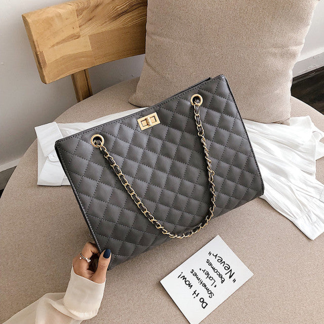 Crossbody Tote Bag Black Big Bags for Women Chain  Diamond Lattice Shoulder Bag Female Large Leather Plaid Shopper Handbags Sac