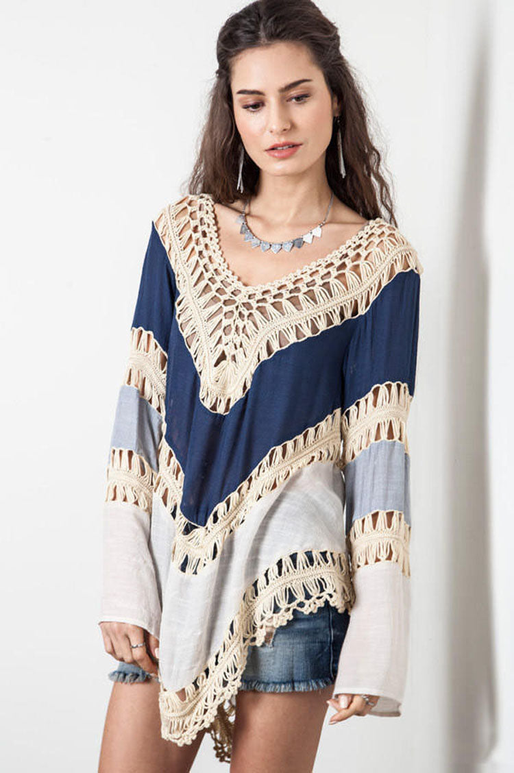 2018 Fashion Womens Long Sleeve Lace Knitwear Pullover Crochet Sweater Top Blouse Women shirt