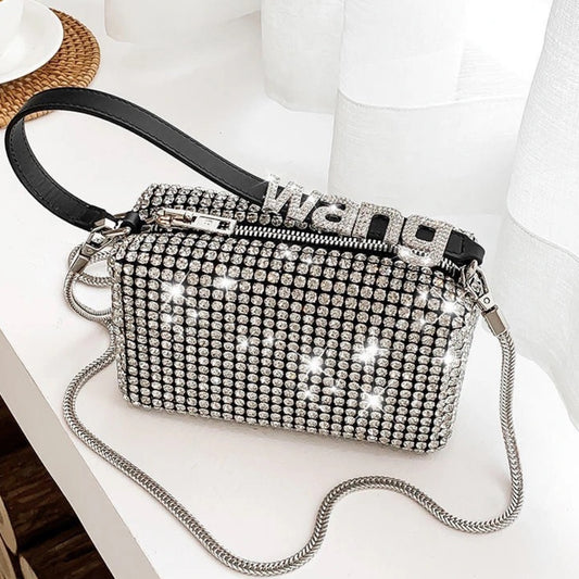 Women Diamond Hobo-bag For 2022 Female Clutch Design Brand Luxury Shoulder Bags Handbag Leather PU Shiny Hobo-bag Messenger Bag